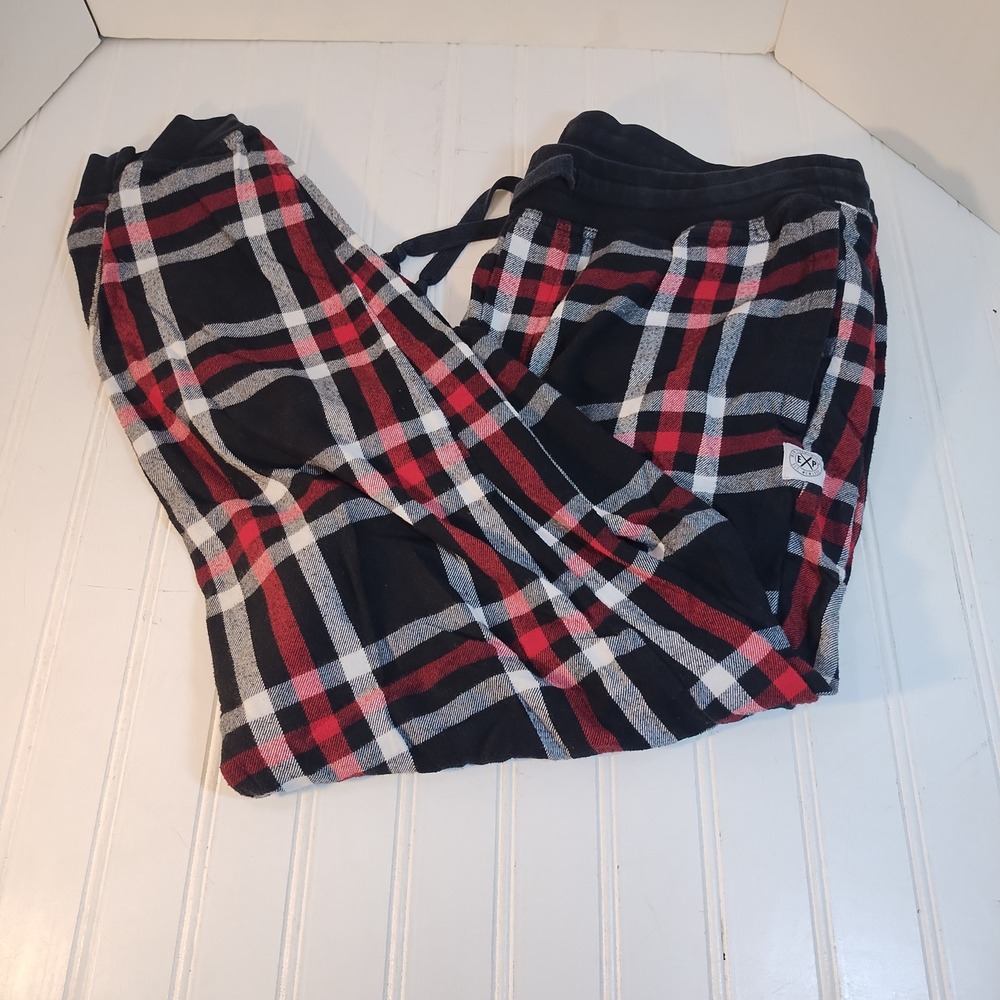 Express Womens Plaid Flannel Jogger Pajama Pants Red Black White Large